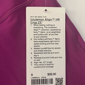 lululemon Align High Rise Crop 23" size 8